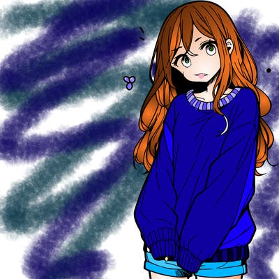 manga teen girl  in a sweater and baggy pants