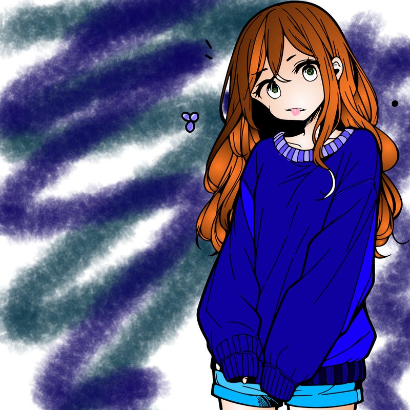 manga teen girl  in a sweater and baggy pants