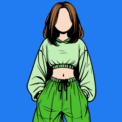 realistic girl faceless with baggy pants and a crop top