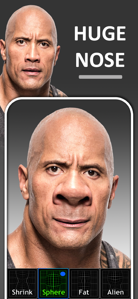 Funny Face Camera Booth - A celebrity face morphed with a huge nose using the Funny Face Camera Booth app