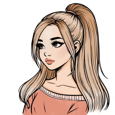 realistic girl with a high ponytail