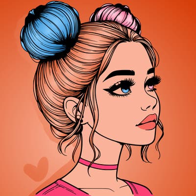 realistic girl with buns on the top of her head
