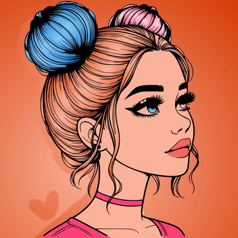 realistic girl with buns on the top of her head