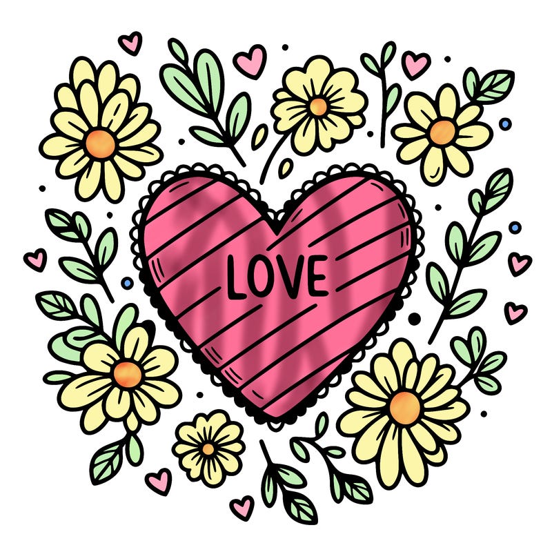 love heart with flowers around it