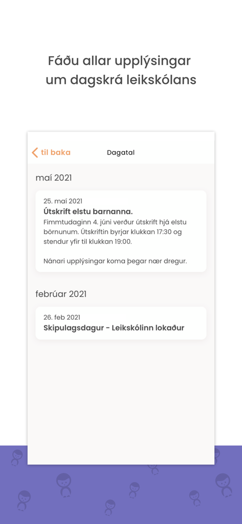 Karellen - Interface do aplicativo Karellen mostrando um calendário de pré-escola com eventos agendados.