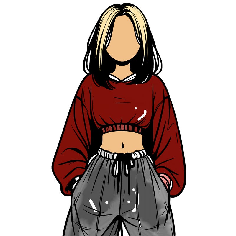 realistic girl faceless with baggy pants and a crop top