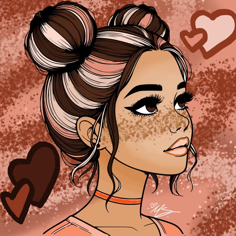 realistic girl with buns on the top of her head