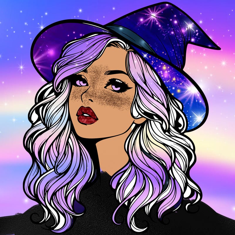 realistic witch girl with wavy hair and lips