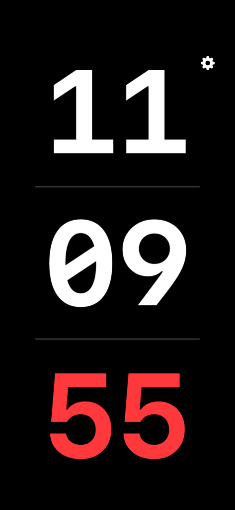 O-Time - High contrast digital start clock interface with large white and red numbers for orienteering events