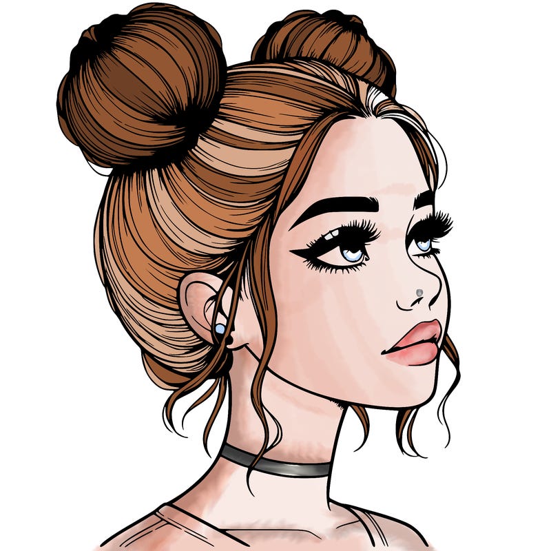 realistic girl with buns on the top of her head