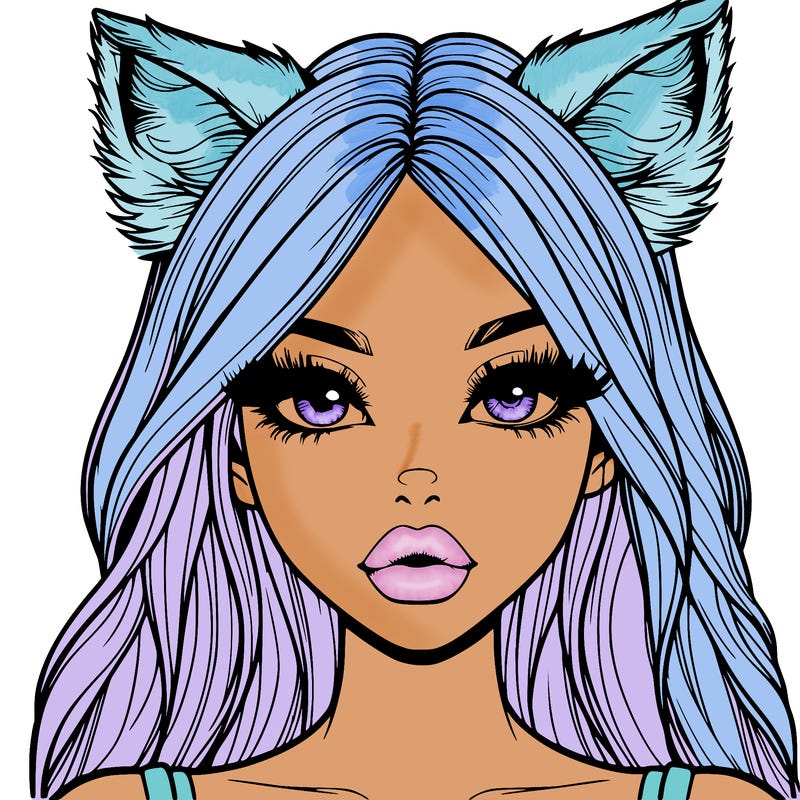 realistic girl with fox ears and realistic lips