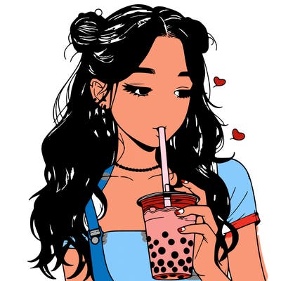 aesthetic realistic girl with boba