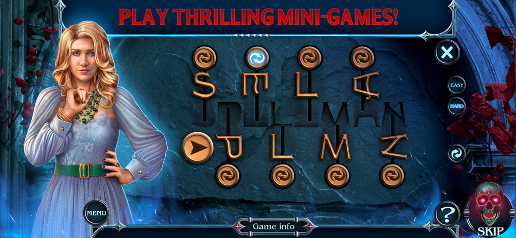 City Legends: The Curse - A mysterious letter slider puzzle mini-game in City Legends The Curse featuring a female character