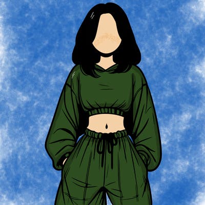 realistic girl faceless with baggy pants and a crop top