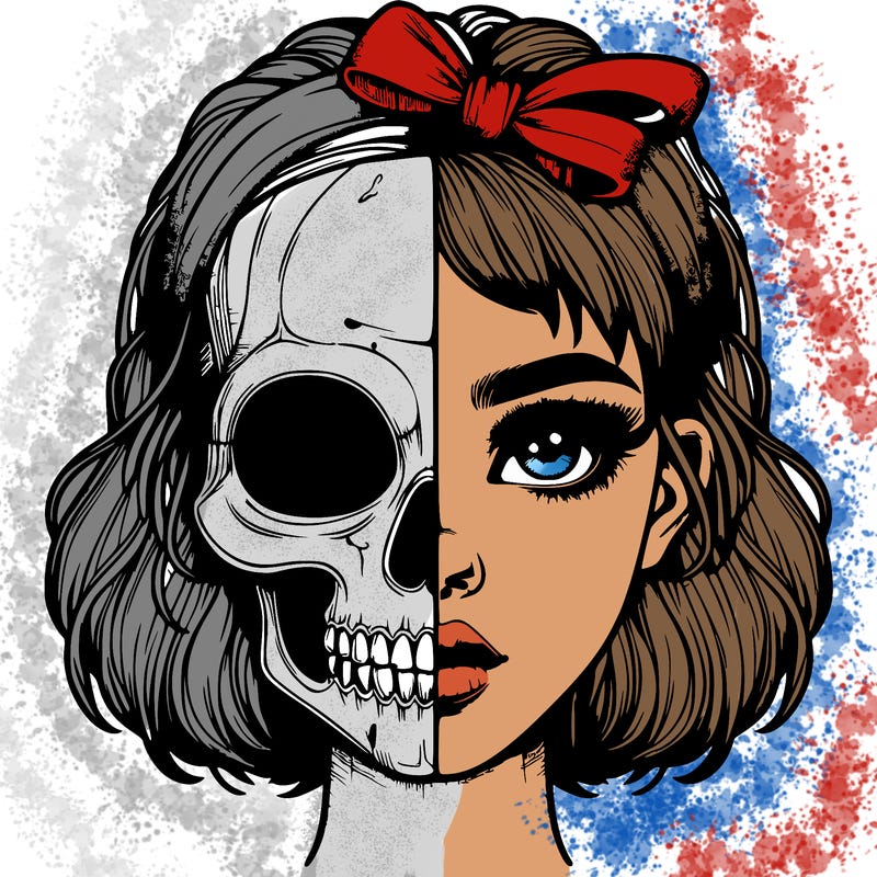 realistic girl with half skull mask