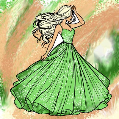 realistic woman with dress flowing in the wind