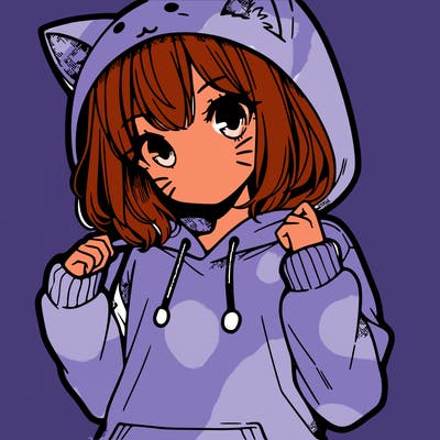 manga girl in cat hoodie