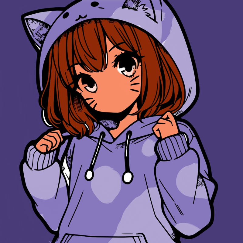 manga girl in cat hoodie