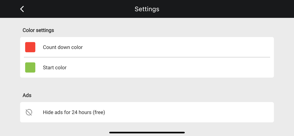 Race Start Signal - El menú de configuración de Señal de Salida de Carrera que muestra opciones de color para las señales de cuenta regresiva y de inicio.