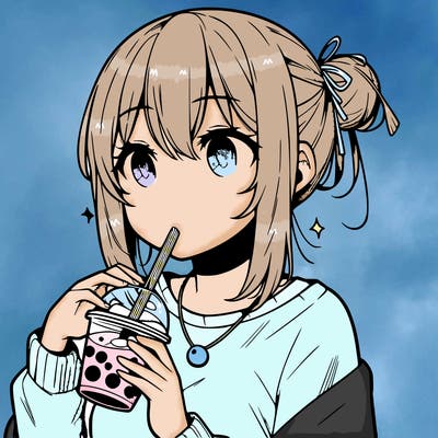 manga character drinking boba