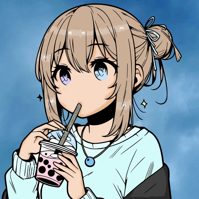 manga character drinking boba