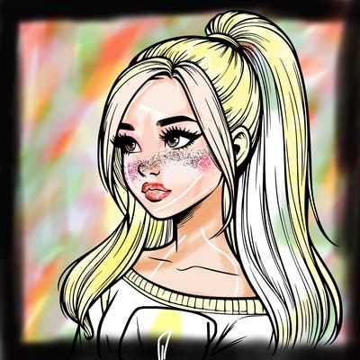 realistic girl with a high ponytail