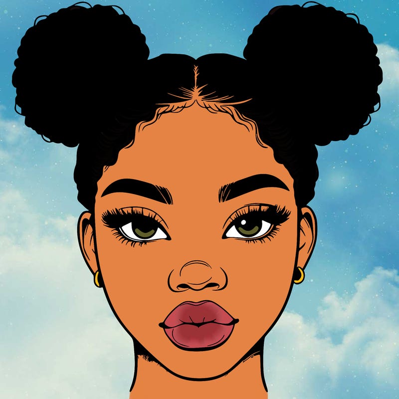 realistic black woman with two buns