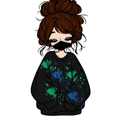 girl with baggy sweatshirt and messy bun