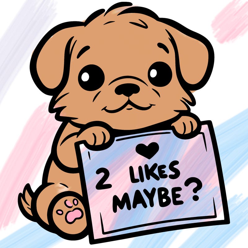 a puppy holding a sign that says 2 likes maybe?