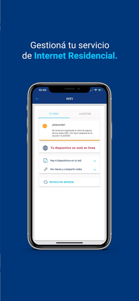 Mi Tigo El Salvador - Mi Tigo El Salvador App-Bildschirm mit Optionen zur Verwaltung von Festnetz-Internet und WLAN