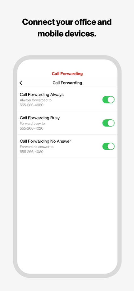 Verizon One Talk - Call forwarding settings menu in the Verizon One Talk mobile app