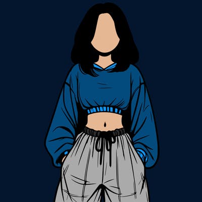 realistic girl faceless with baggy pants and a crop top
