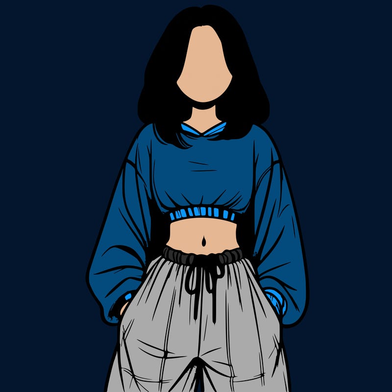 realistic girl faceless with baggy pants and a crop top