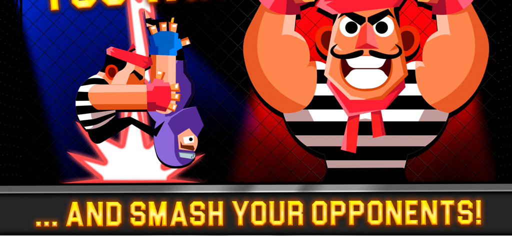 UFB 3モバイルゲームのMMAアリーナで組み合っている筋肉質なカートゥーンファイター