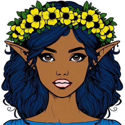 realistic female elf with flower crown