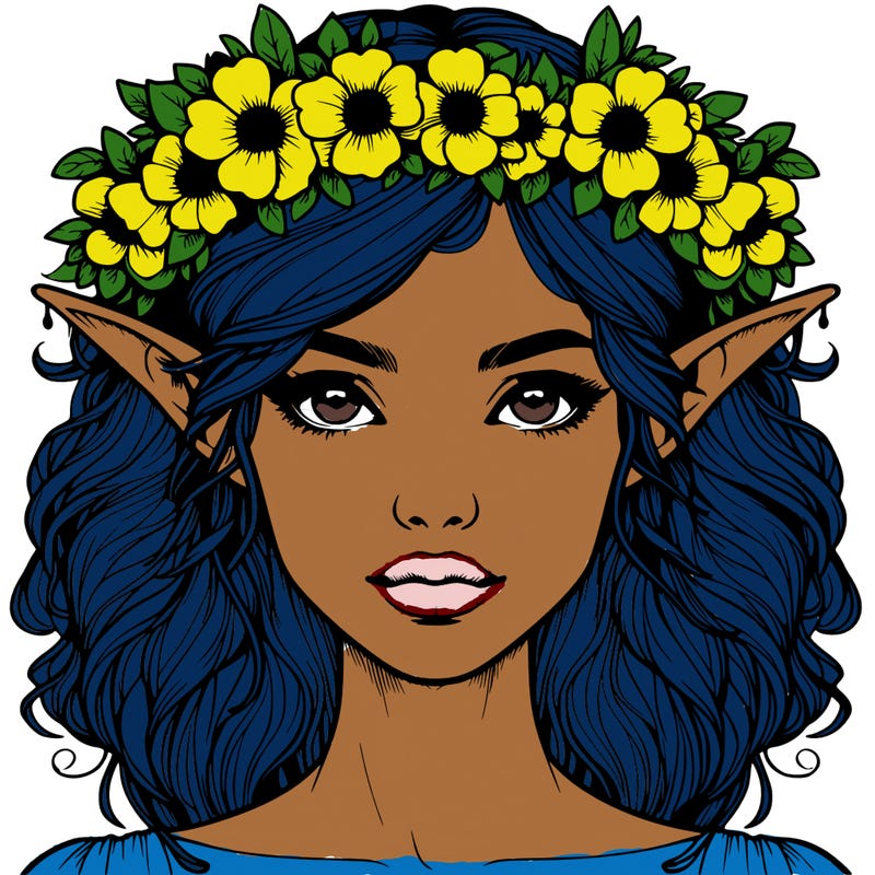 realistic female elf with flower crown