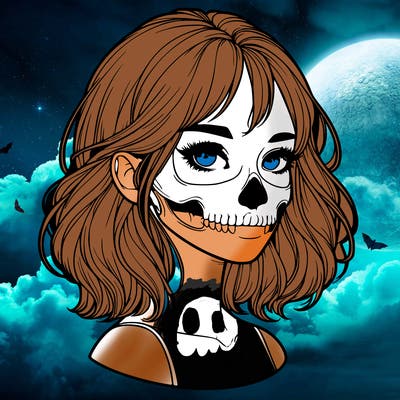 realistic girl with skull