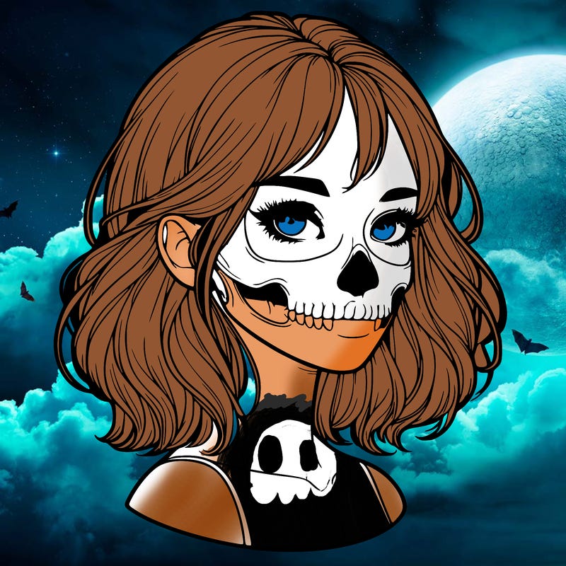 realistic girl with skull