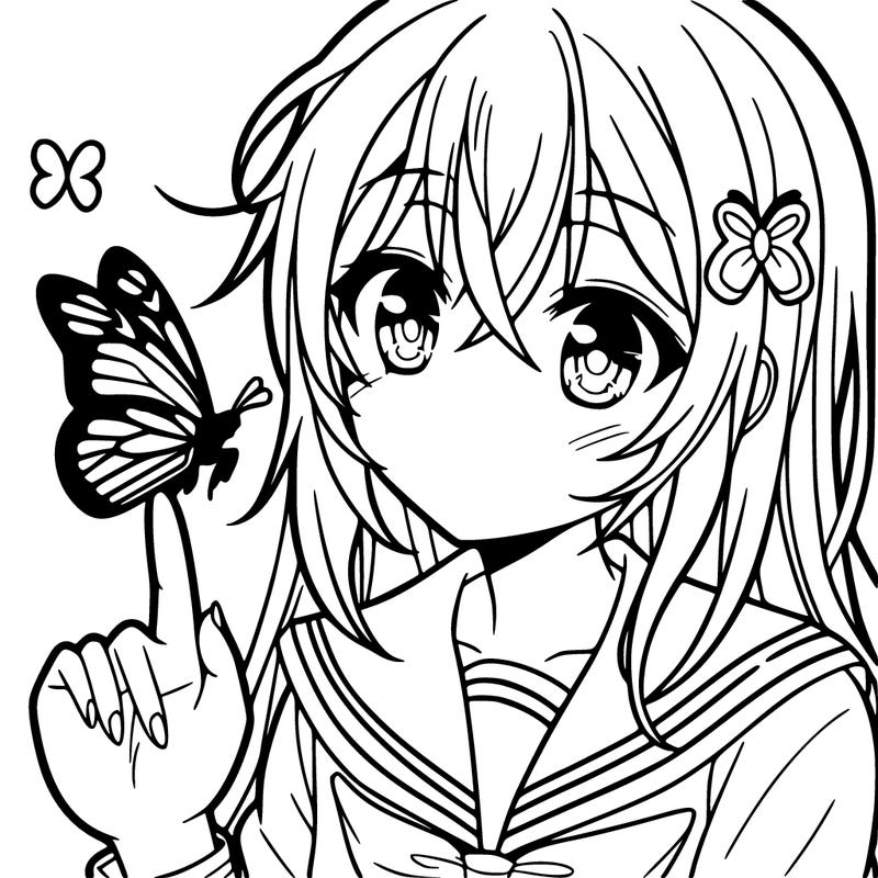 anime girl with a butterfly on her finger