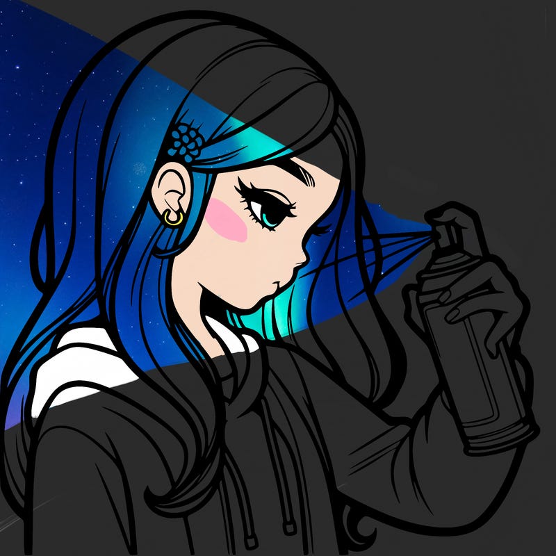 a realistic girl spray painting