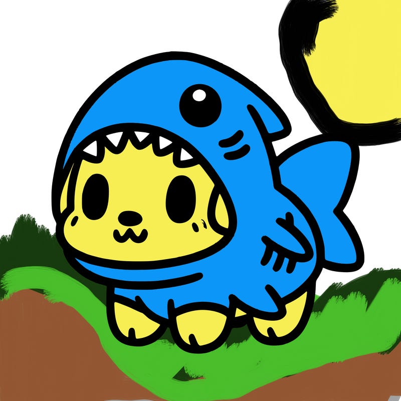 cute dog wearing a shark costume