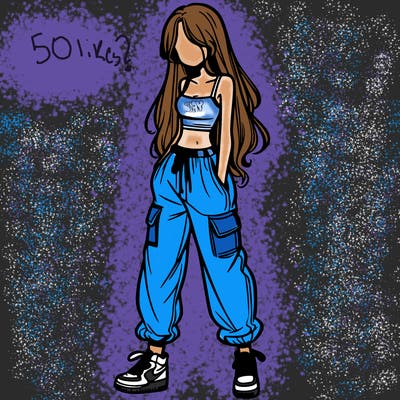 girl in baggy pants crop top and long hair