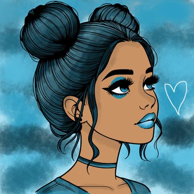 realistic girl with buns on the top of her head