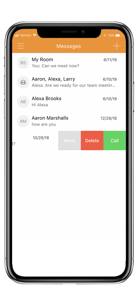 Interface de messagerie Vonage Enterprise pour AD montrant l'historique des discussions et les options d'appel