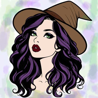 realistic witch girl with wavy hair and lips