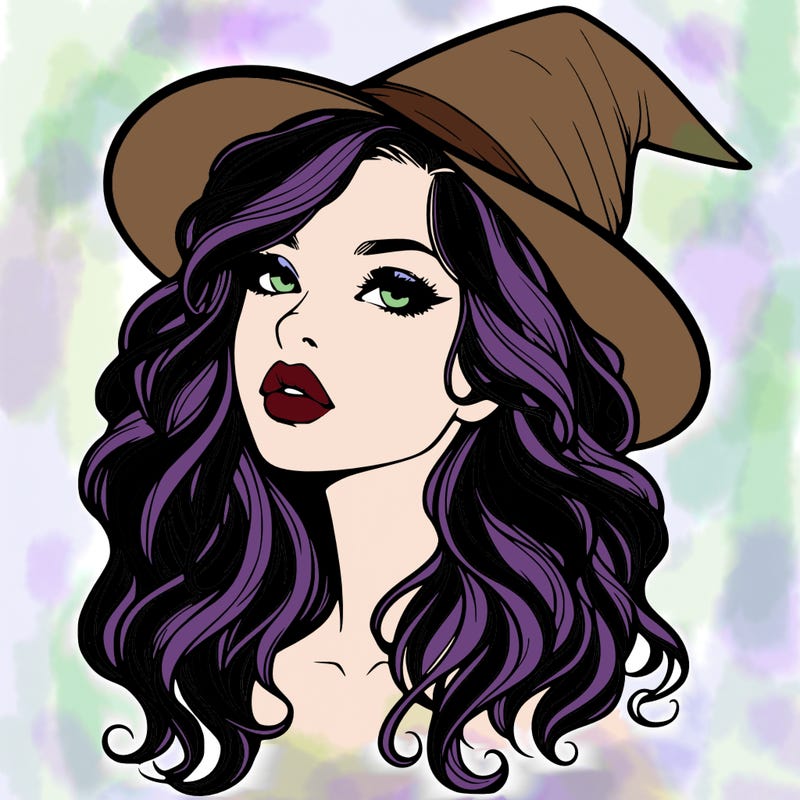 realistic witch girl with wavy hair and lips
