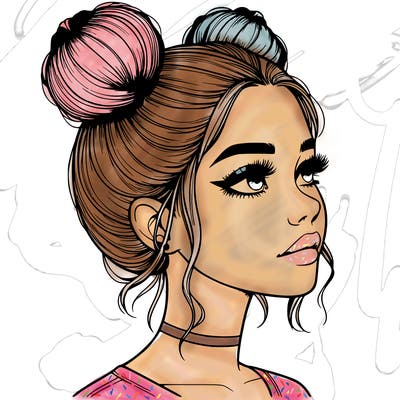 realistic girl with buns on the top of her head