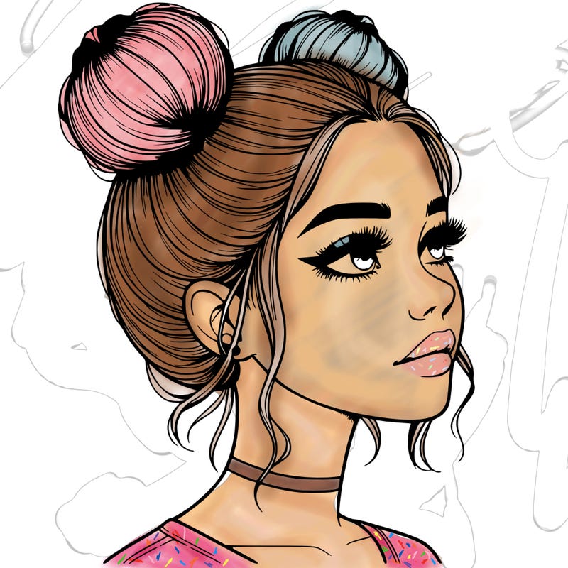 realistic girl with buns on the top of her head