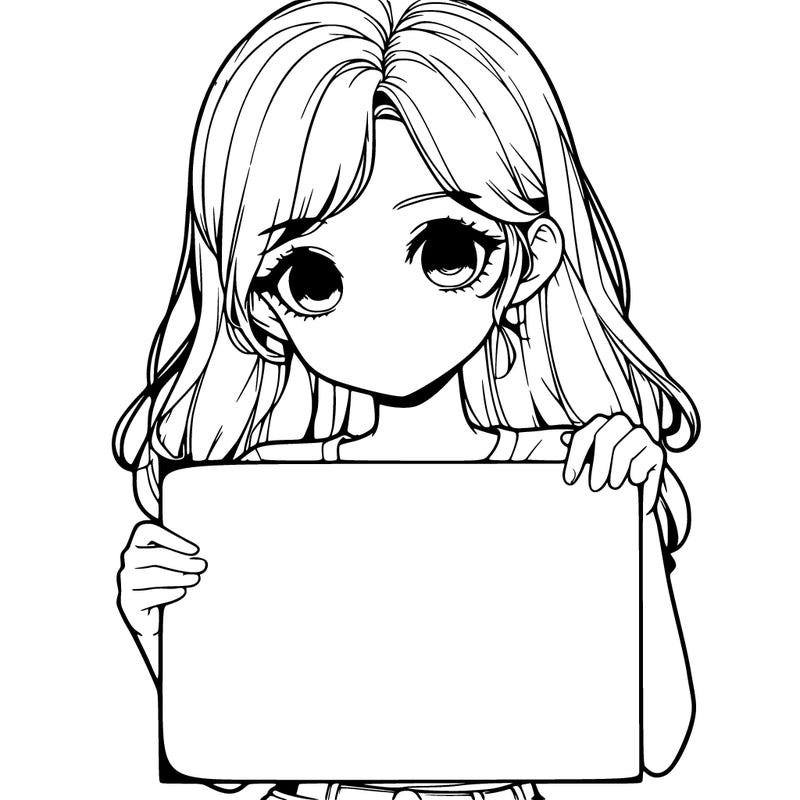 realistic pretty girl holding a big blank sign