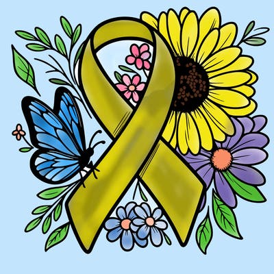 cancer awareness symbol with flowers and butterflies